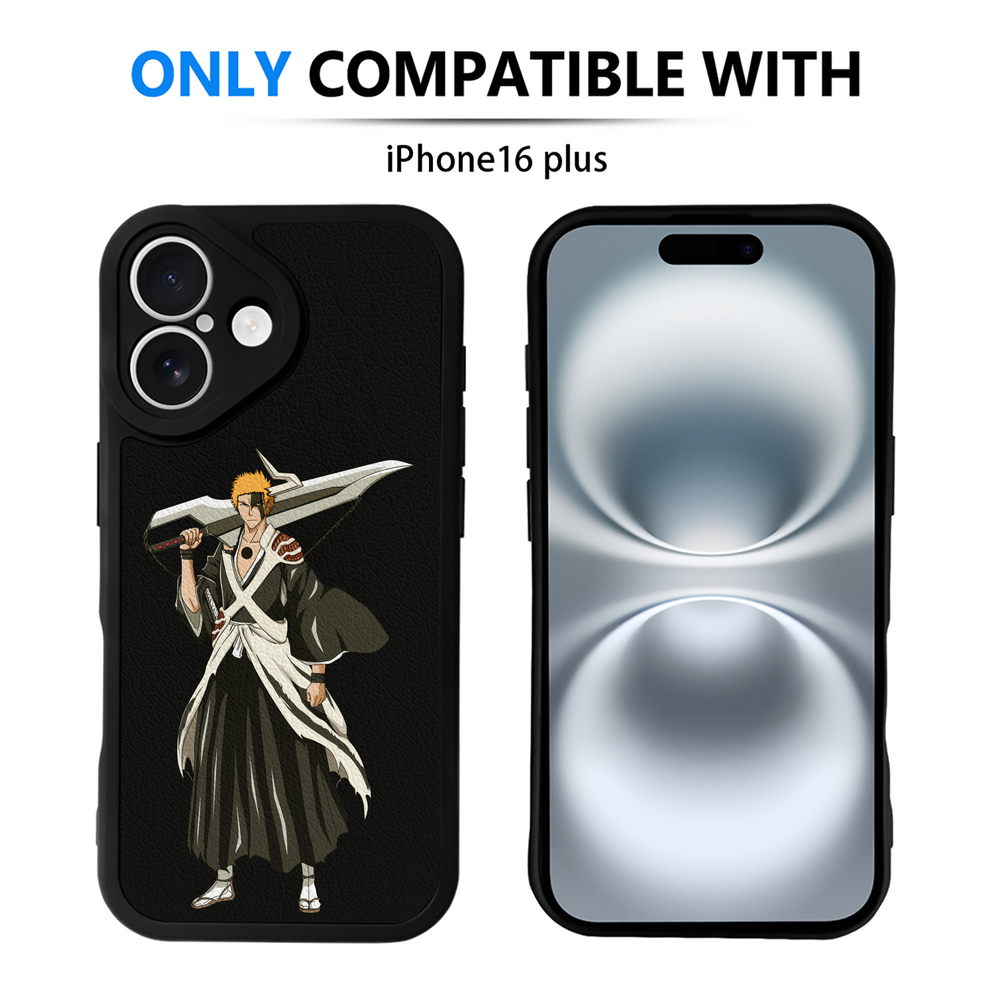 （画像用） ブリーチ 黒崎一護（くろさき いちご）BLEACH Kurosaki Ichigo 【iPhone 16シリーズ対応】シリコンスマホケース（レザー調） 材質：シリコン